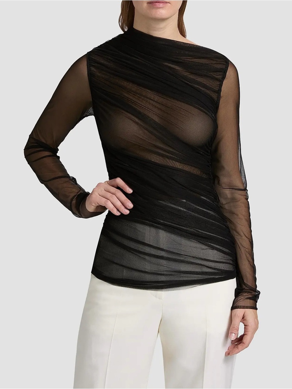 ALL NIGHT OUT Draped Semi-Sheer Mesh Top Size M NWOT